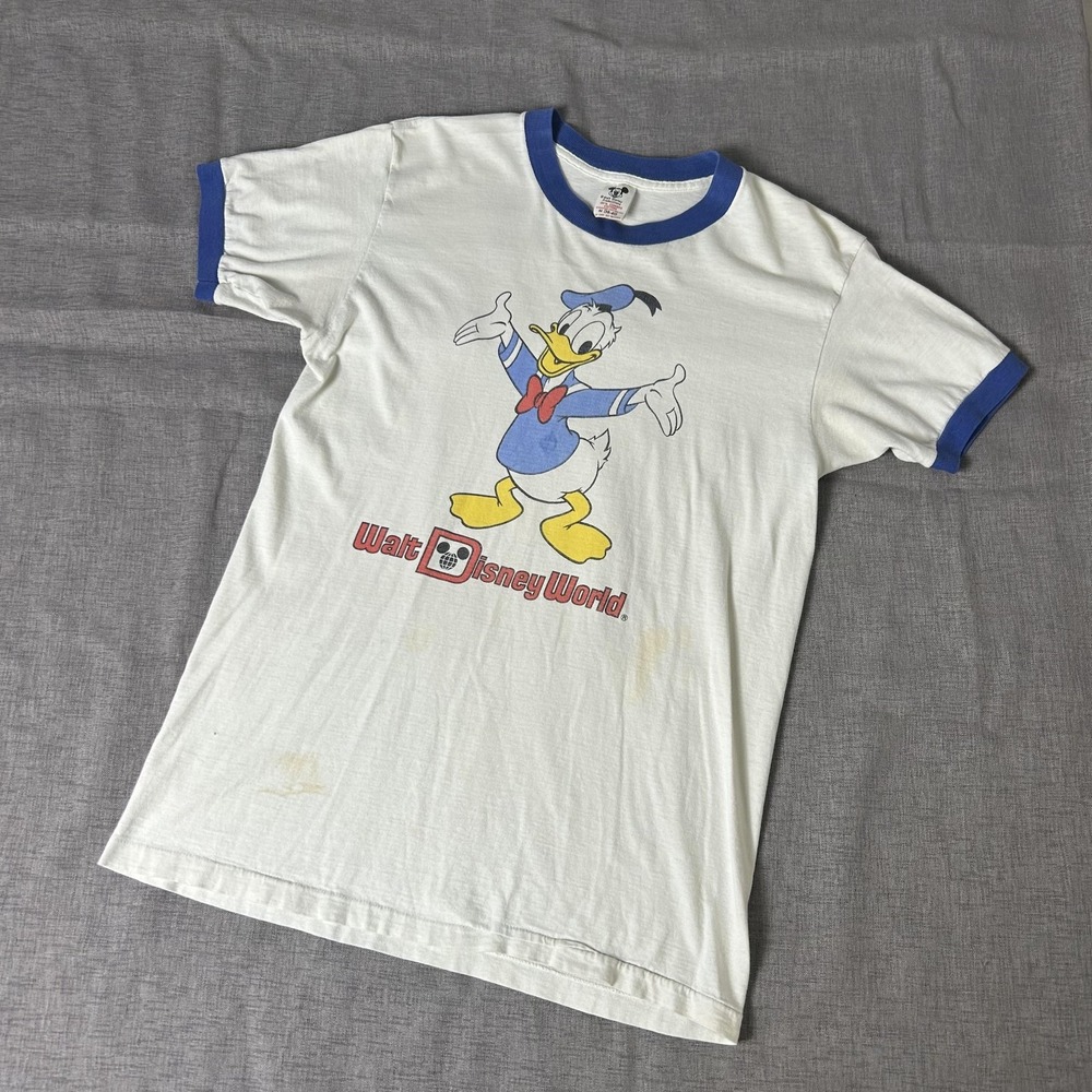 Vintage Walt Disney World Donald Duck Shirt Mens Medium Ringer 80s Tee Disney